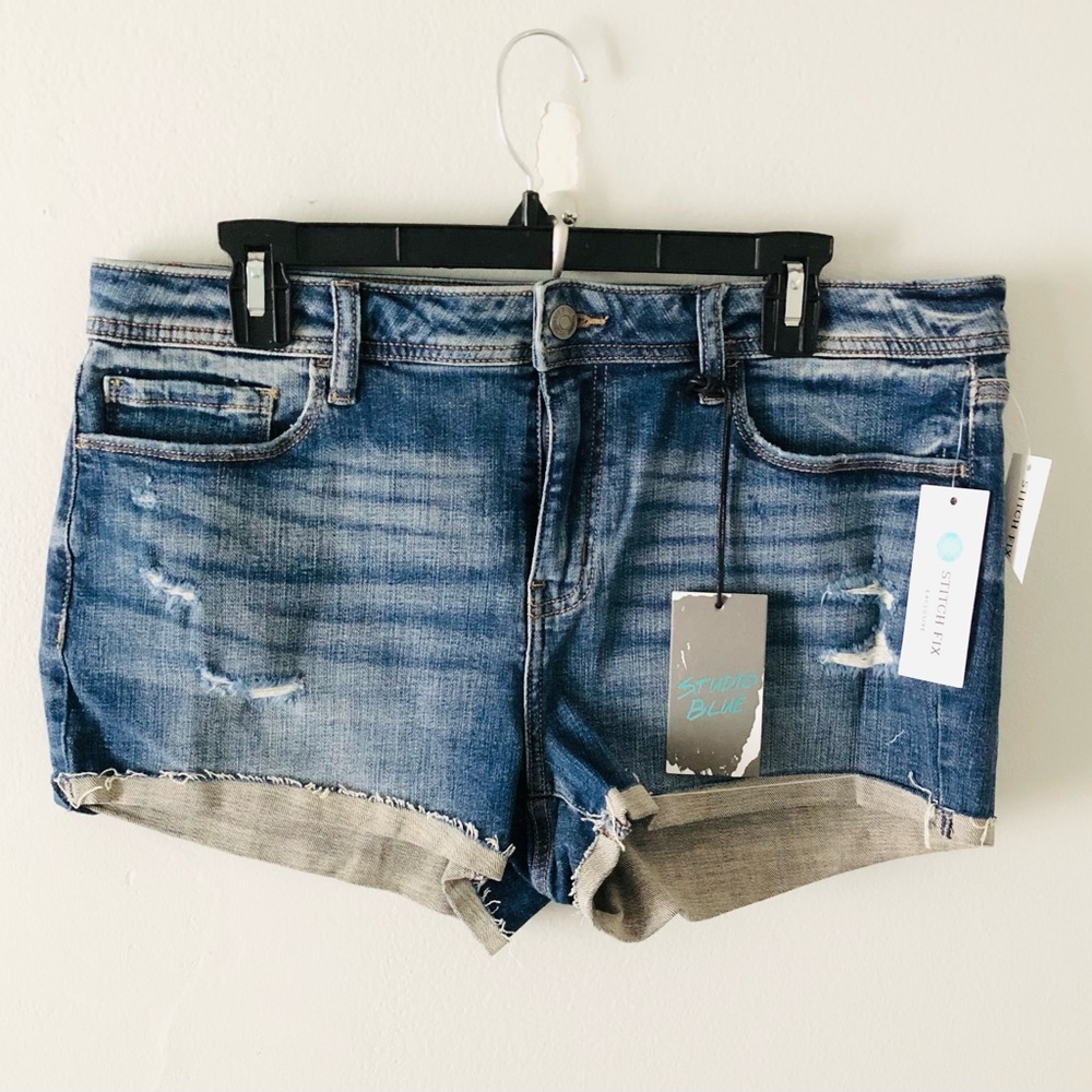 Studio Blue Distressed Denim Jean Shorts
